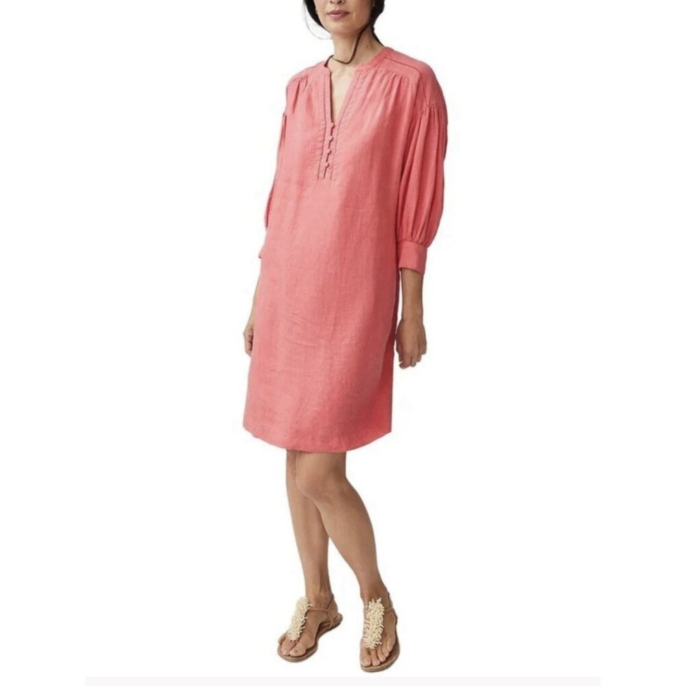 NWOT J McLaughlin Dress Sz L Nylee 100% Linen Coral Rose Pink 3/4 Sleeve Pockets - Picture 15 of 15